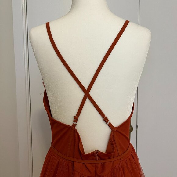 Rust Red Tulle Corset Maxi Dress | Romantic Gown | XL/US M-L (Chinese sizing) - Picture 3 of 12